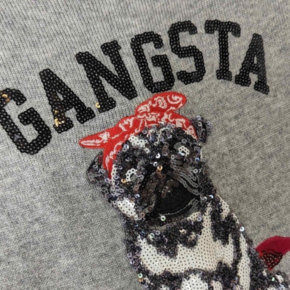H&M Christmas Gangsta Wrapper Pug ALPACA Sweater UGLY CHRISTMAS SWEATER Sequins - Picture 6 of 9